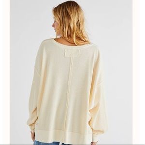 NWT New! Free People We The Free Buttercup V-Neck Ivory Oversized Thermal Top